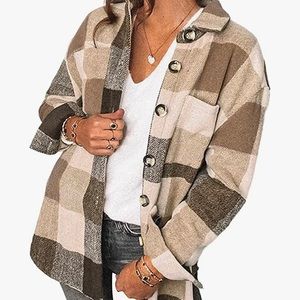 PRETTYGARDEN Womens Plaid Shacket Jacket Long Sleeve Button Down Flannel Shirts